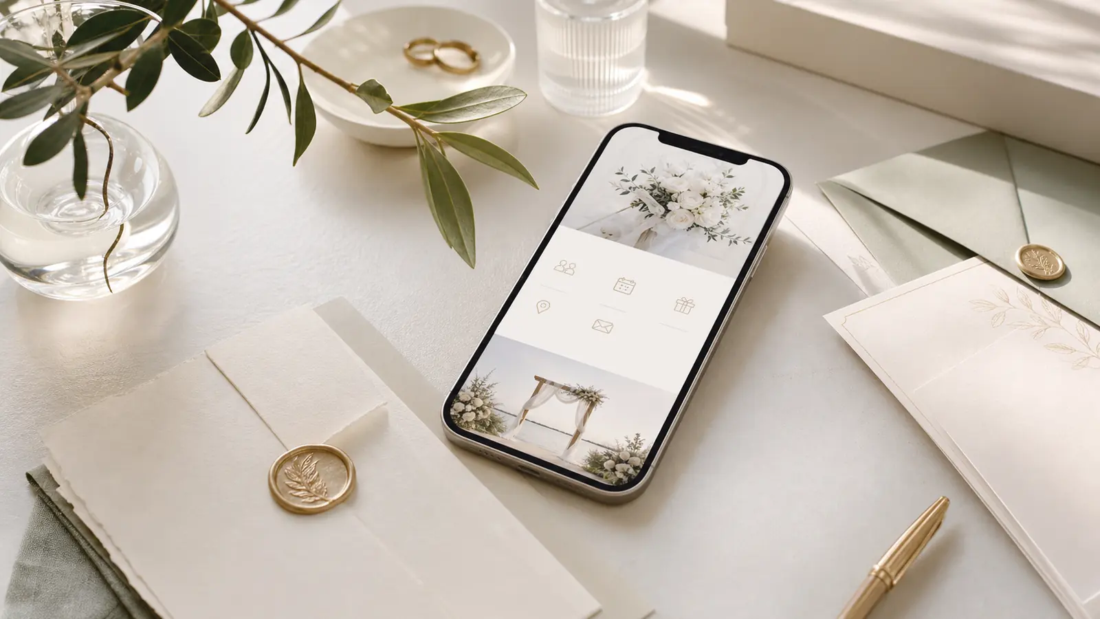 Guest journey preview showing invitation flow on a phone.