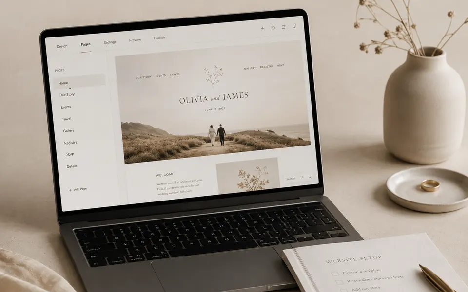 Wording library preview for wedding website copy.