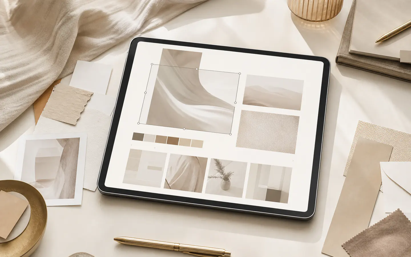 Canva wedding website template editing scene on a tablet.