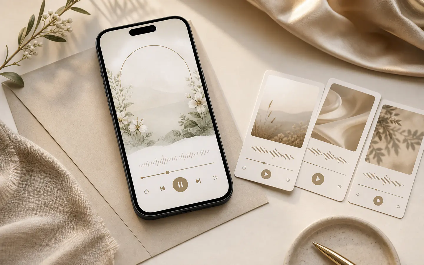 Wedding website atmosphere preview with music-focused detail.
