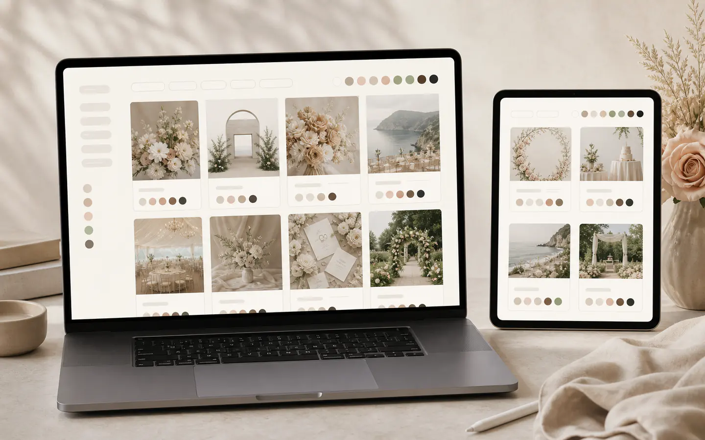 Wedding template gallery preview on a laptop.