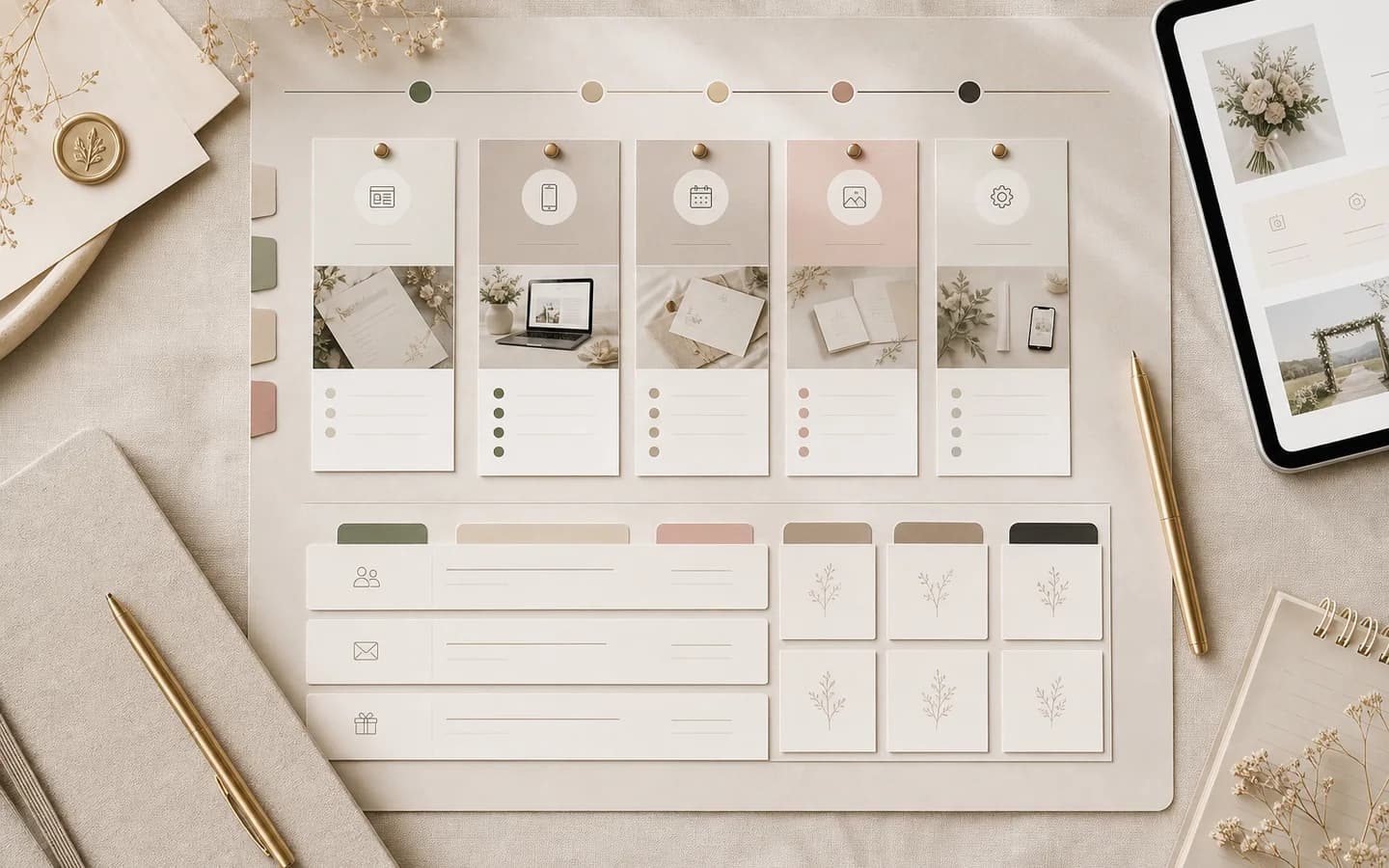 Launch-scope planning board for wedding website features and rollout.