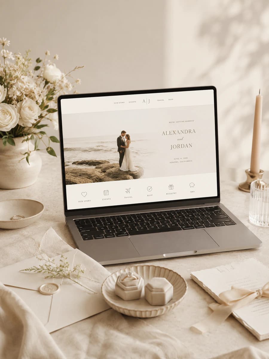 Editorial wedding website visual direction preview